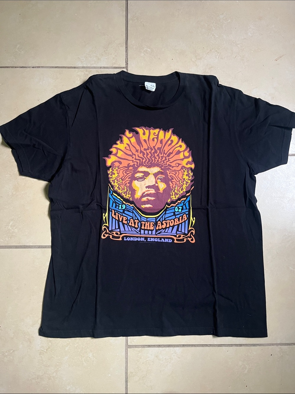 Jimmy Hendrix Men's Black Graphic Short Sleeve Tee with Yellow & Orange Print